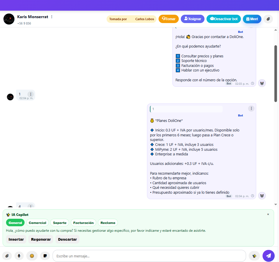 DoliAgent IA en modo copiloto asistiendo a un ejecutivo